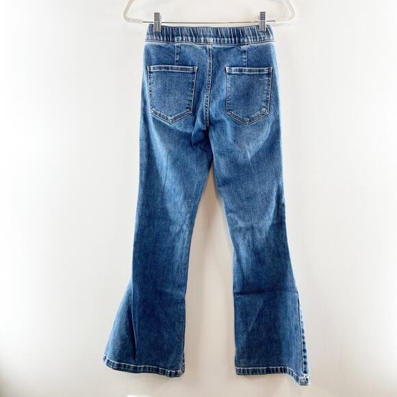 Risen Denim Mid Rise Flare Jeans With Drawstring and Front Pockets Blue 5 / 27 - Picture 12 of 13
